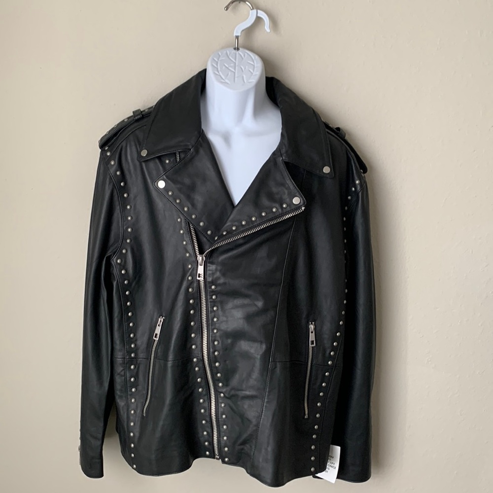 ASOS Design Leather Moto Jacket With Stud Detail